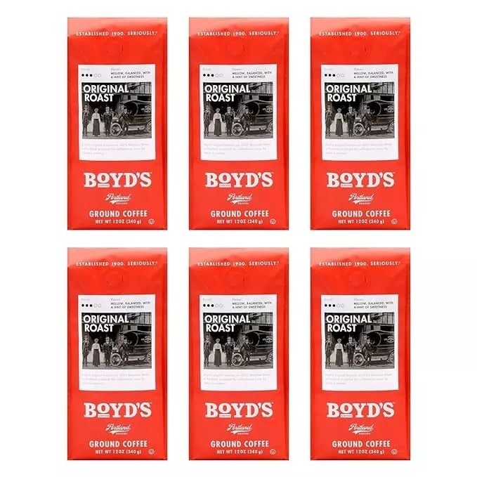  Boyd's Original Roast Ground Coffee, 100% Arabica Coffee, 12 Oz, 6 Pack