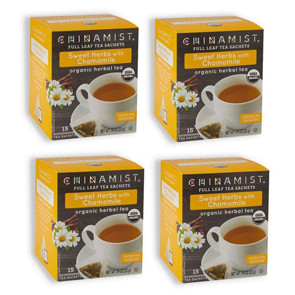  China Mist - Organic Sweet Herbs With Chamomile Herbal Tea Sachets, 4 Box 15 Count Each