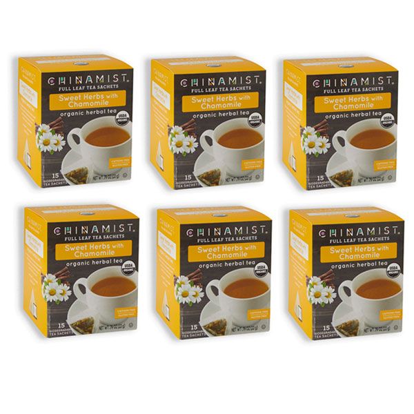  China Mist - Organic Sweet Herbs With Chamomile Herbal Tea Sachets, 6 Box 15 Count Each