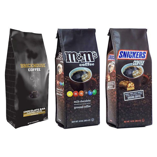  Ultimate Chocolate Ground Coffee Collection: Brickhouse, M&M's & Snickers - 32 Oz