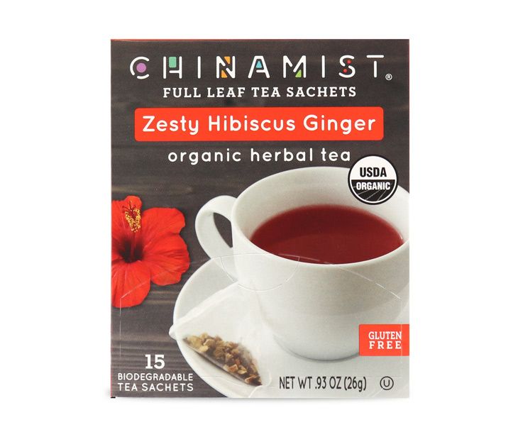  China Mist - Zesty Hibiscus Ginger Organic Black Full Leaf Tea Sachet, 4 Boxes 15 Count Each 