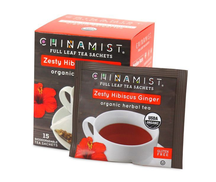  China Mist - Zesty Hibiscus Ginger Organic Black Full Leaf Tea Sachet, 4 Boxes 15 Count Each 